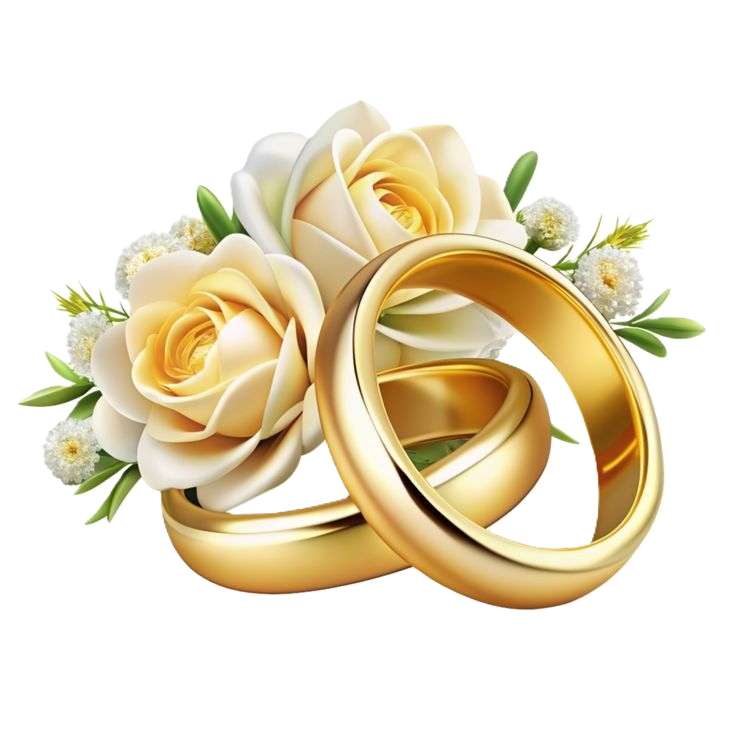 Bride and groom hands with wedding rings