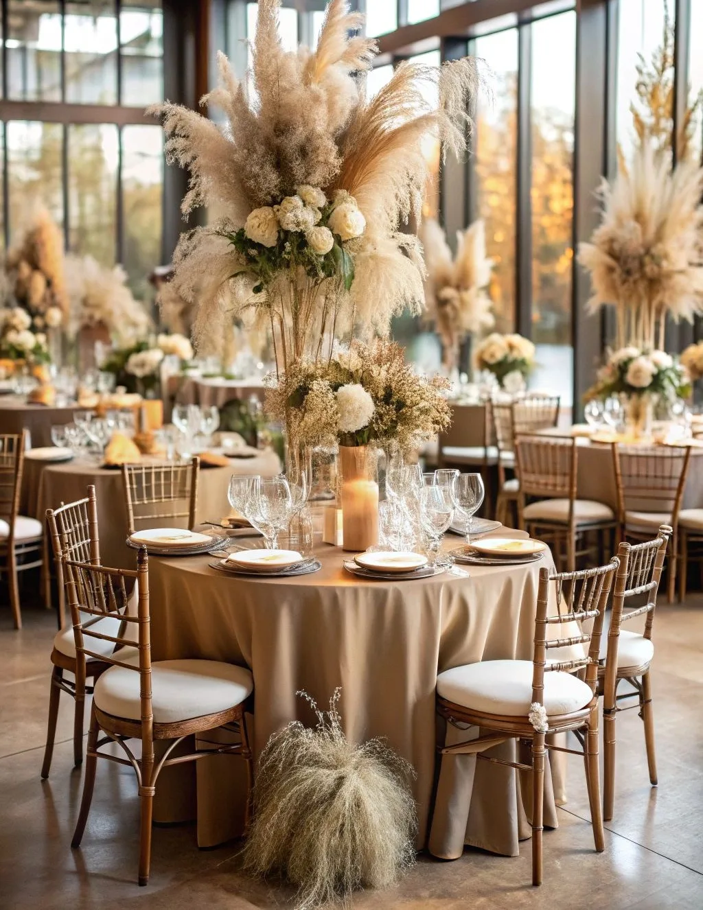 Elegant white-and-gold wedding table with florals and candles